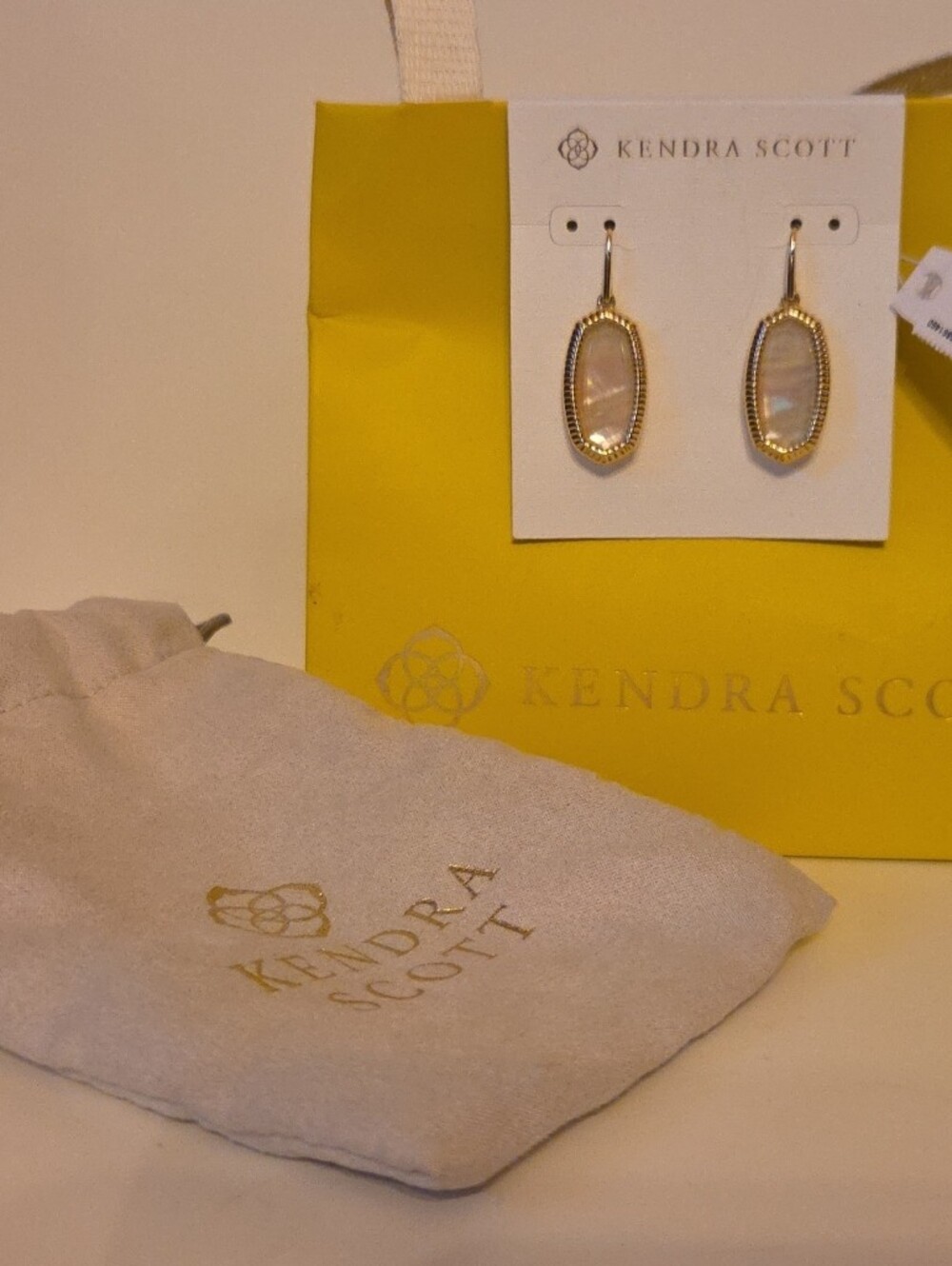 Kendra Scott Gold and Iridescent White Elle Drop Earrings